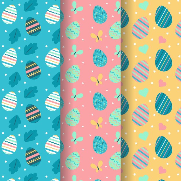 Dibujado a mano de patrones sin fisuras de Pascua con huevos coloridos