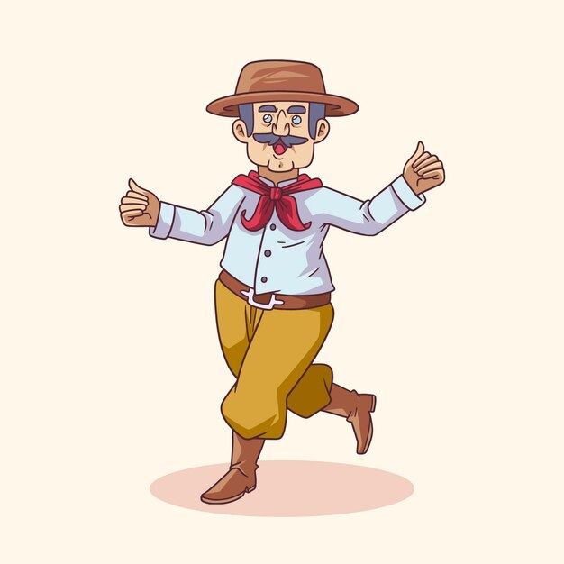 Dibujado a mano personaje gaucho bailando ilustración