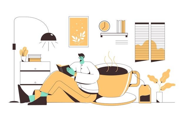Dibujado a mano personas de diseño plano con bebidas calientes.