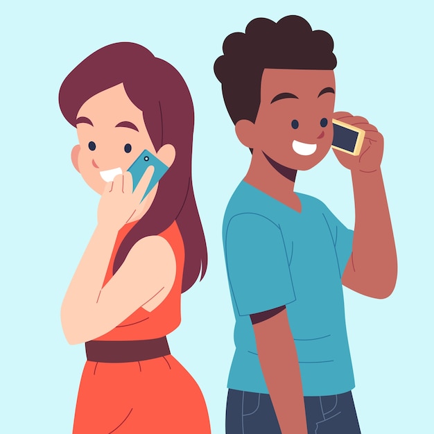 Vector gratuito dibujado a mano personas hablando por teléfono ilustración