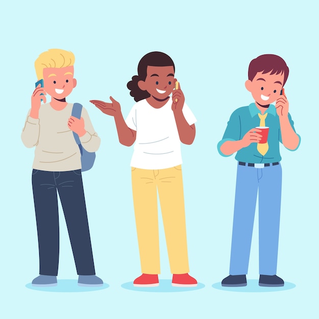Vector gratuito dibujado a mano personas hablando por teléfono ilustración