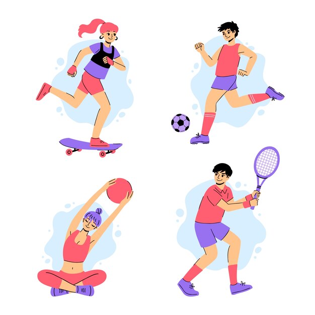 Dibujado a mano personas haciendo deportes ilustración
