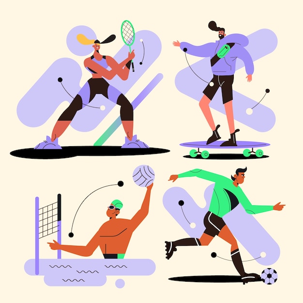 Dibujado a mano personas haciendo deportes ilustración