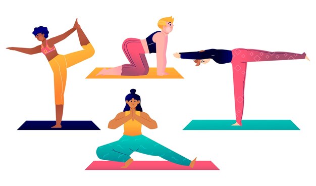 Dibujado a mano personas haciendo yoga colección