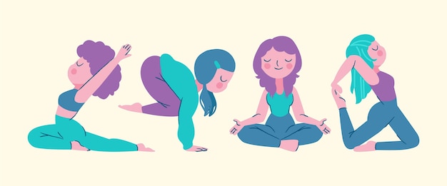 Dibujado a mano personas haciendo yoga