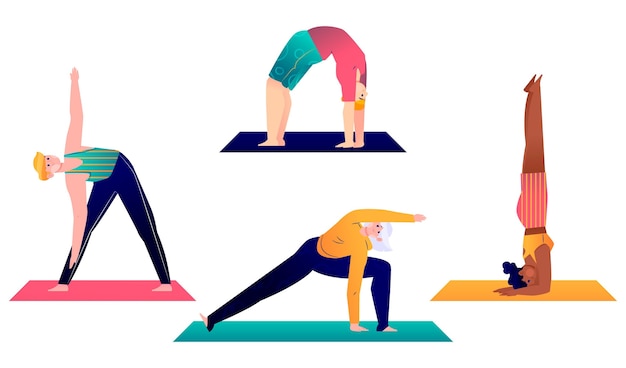 Vector gratuito dibujado a mano personas haciendo yoga