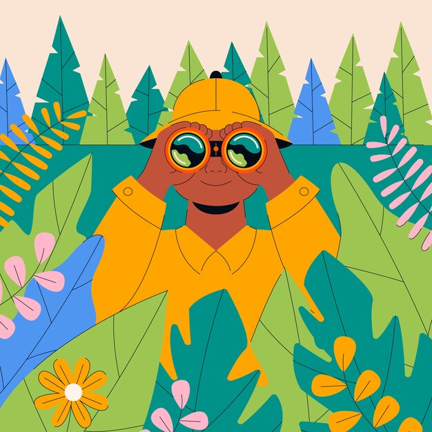 Dibujado a mano personas en la ilustración del bosque