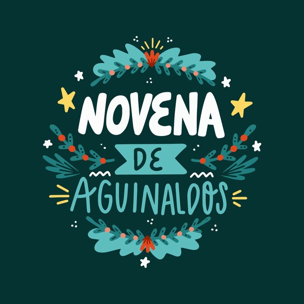Dibujado a mano plana novena de aguinaldos letras
