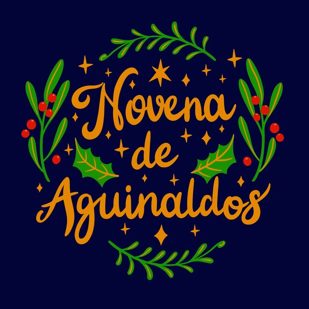 Dibujado a mano plana novena de aguinaldos letras