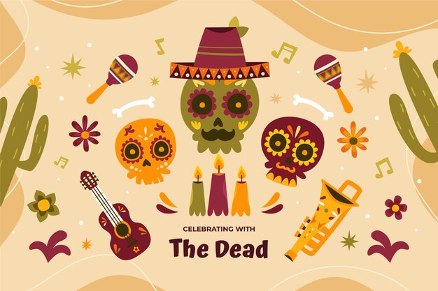 Dibujado a mano plano celebrando con la ilustración de la tradición muerta