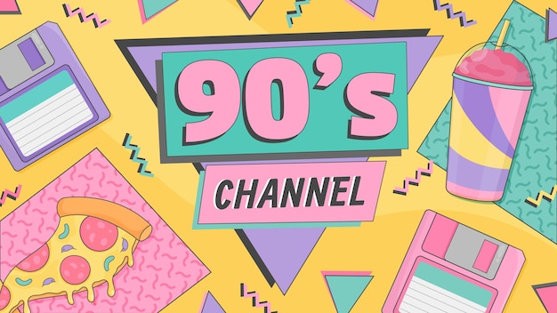 Vector gratuito dibujado a mano plantilla de arte de canal de youtube nostálgico de los 90