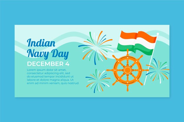 Dibujado a mano plantilla de banner horizontal del día de la marina india plana