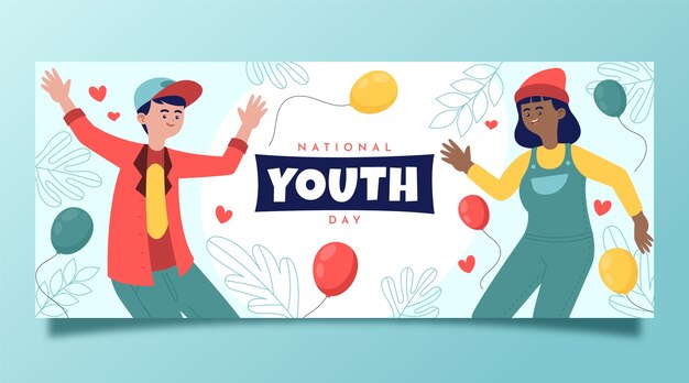 Dibujado a mano plantilla de banner horizontal del día nacional de la juventud plana