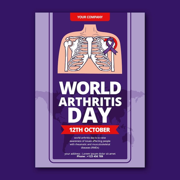 Dibujado a mano plantilla de cartel vertical del día mundial de la artritis