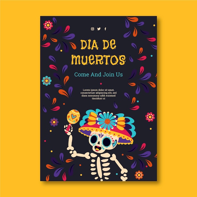 Vector gratuito dibujado a mano plantilla de cartel vertical plano dia de muertos