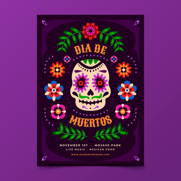 Dibujado a mano plantilla de cartel vertical plano dia de muertos
