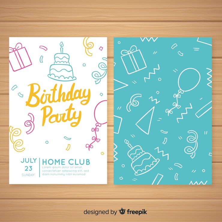 Vector gratuito dibujado a mano plantilla de invitación de cumpleaños