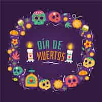 Vector gratuito dibujado a mano plantilla de marco plano dia de muertos