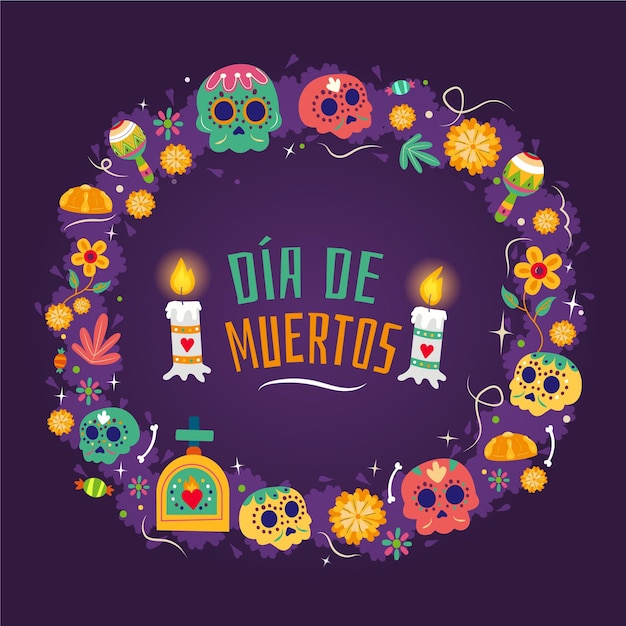 Dibujado a mano plantilla de marco plano dia de muertos
