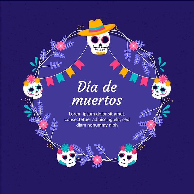 Dibujado a mano plantilla de marco plano dia de muertos