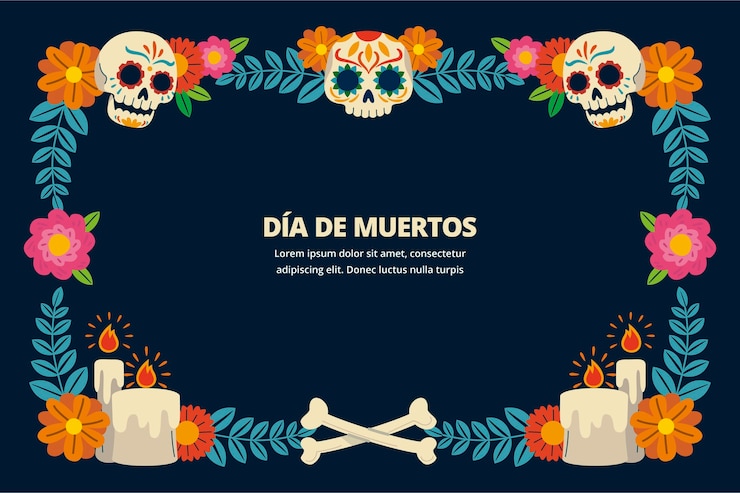 Vector gratuito dibujado a mano plantilla de marco plano dia de muertos