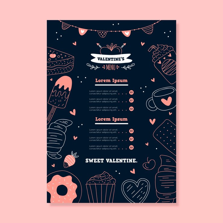 Vector gratuito dibujado a mano plantilla de menú del día de san valentín