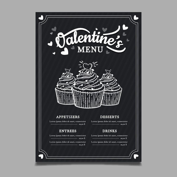 Vector gratuito dibujado a mano plantilla de menú del día de san valentín