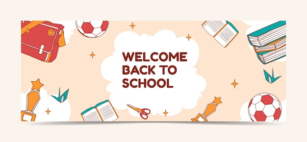 Dibujado a mano plantilla de portada de redes sociales de regreso a la escuela