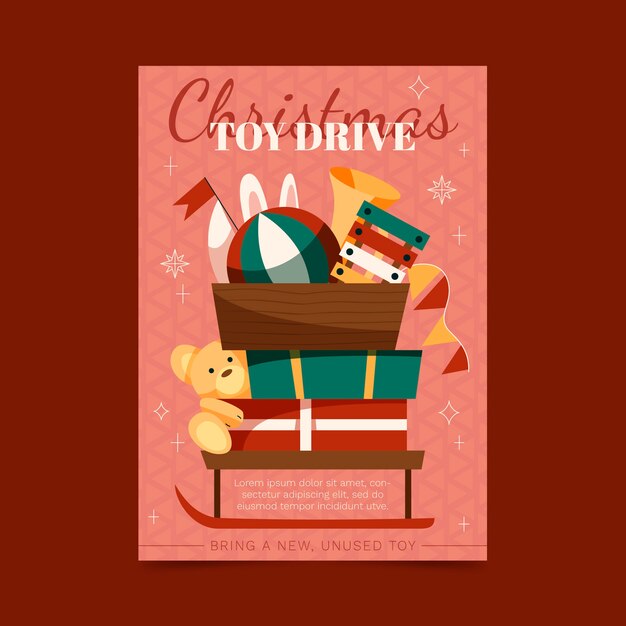 Dibujado a mano plantilla de póster de campaña de juguetes de navidad plana