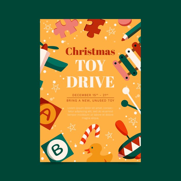 Dibujado a mano plantilla de póster de campaña de juguetes de navidad plana
