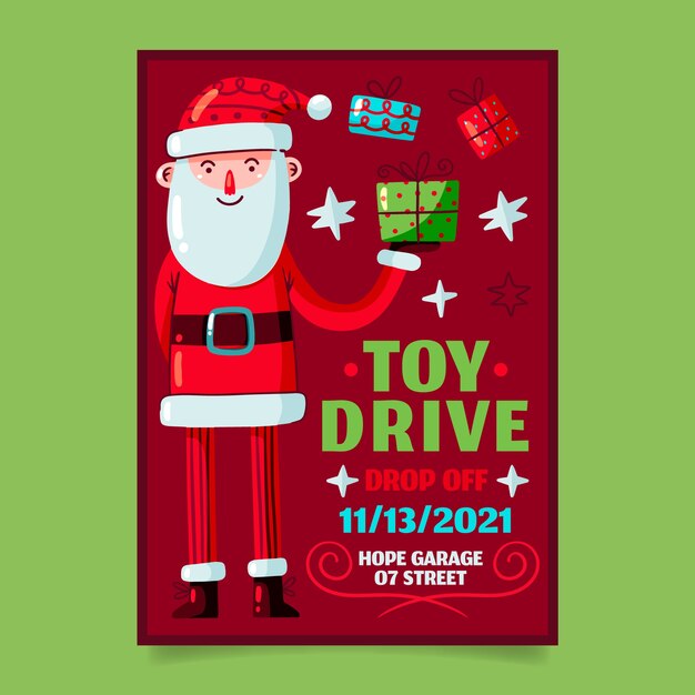 Dibujado a mano plantilla de póster de campaña de juguetes de navidad plana