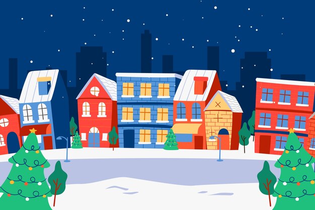 Dibujado a mano pueblo navideño