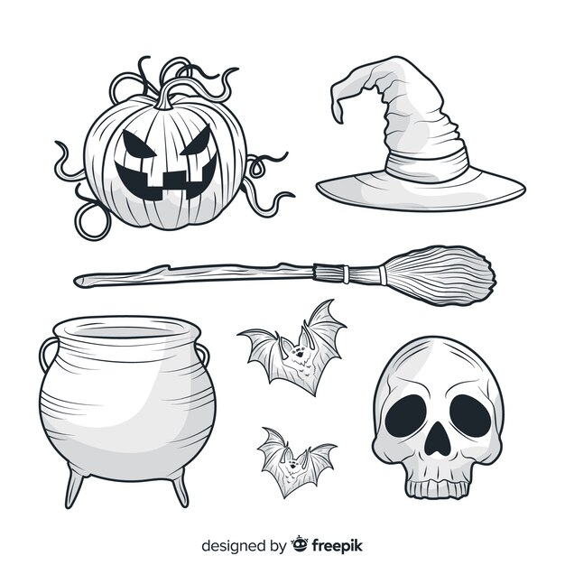 Dibujado a mano realista colección de elementos de halloween