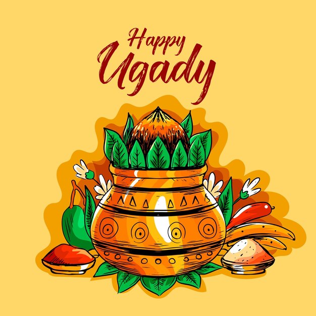 Dibujado a mano realista ilustración de ugadi