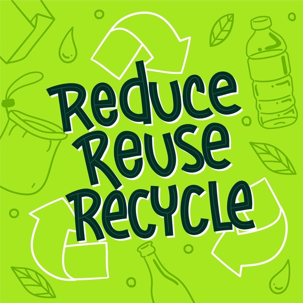 Dibujado a mano reducir reutilizar reciclar letras