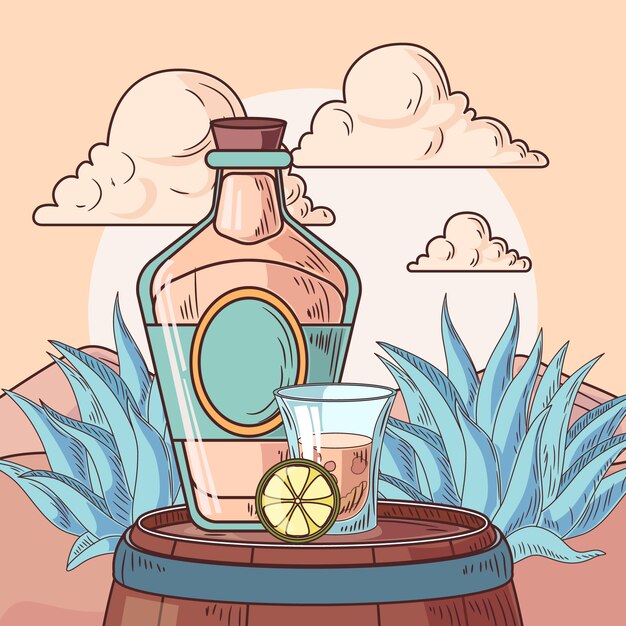 Dibujado a mano refrescante ilustración de mezcal