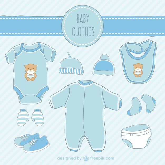 Dibujado a mano ropa de bebé azul