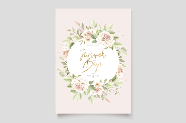 Dibujado a mano rosas florales conjunto de tarjetas de invitación de boda