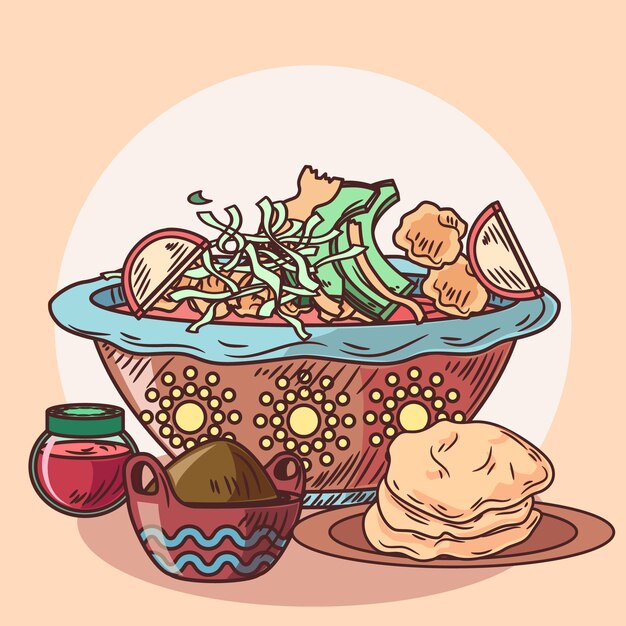 Dibujado a mano sabroso pozole ilustración