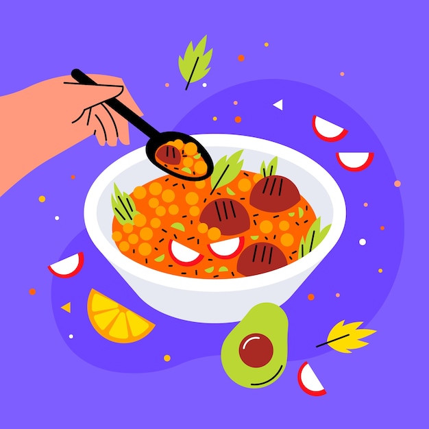 Vector gratuito dibujado a mano sabroso pozole ilustración