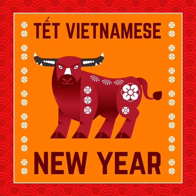 Dibujado a mano têt año nuevo vietnamita