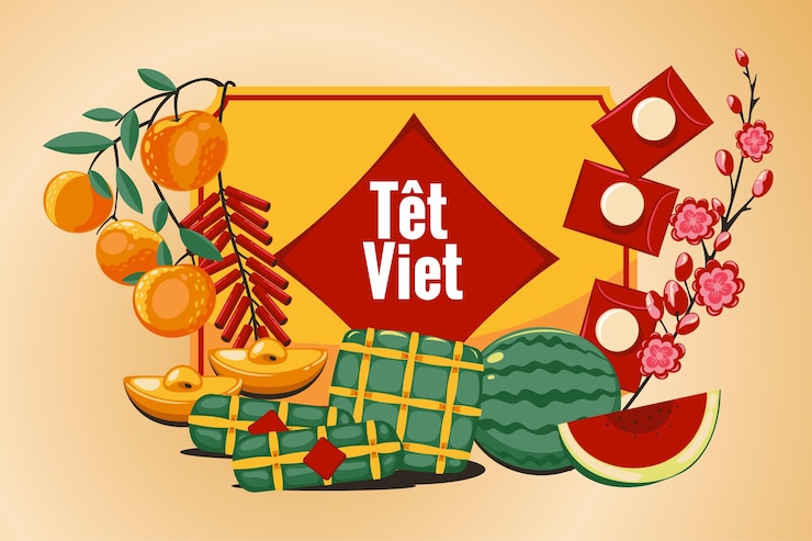 Vector gratuito dibujado a mano têt año nuevo vietnamita
