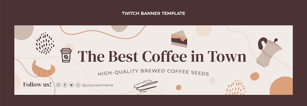 Vector gratuito dibujado a mano textura cafetería twitch banner