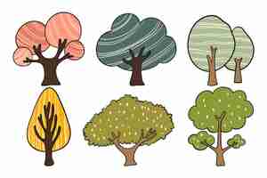 Vector gratuito dibujado a mano tipo de colección de árboles