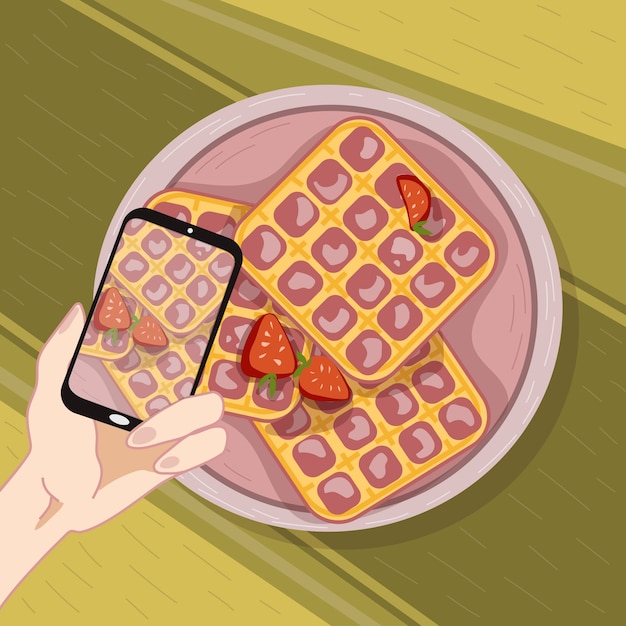 Vector gratuito dibujado a mano tomando fotografías de la ilustración de alimentos