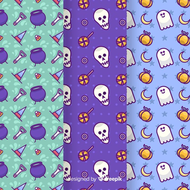 Dibujado a mano en tonos azules halloween de patrones sin fisuras