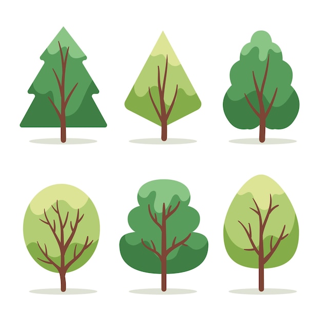Vector gratuito dibujado a mano varios tipos de árboles.
