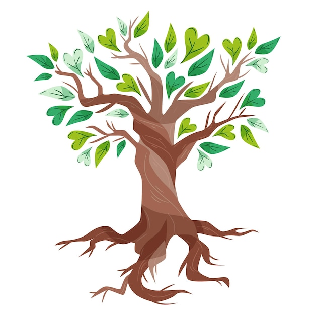 Vector gratuito dibujado a mano la vida del árbol con hermosas hojas verdes