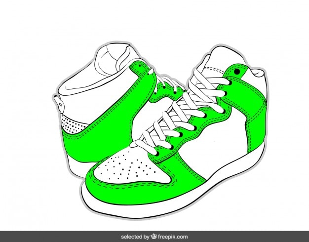 Dibujado a mano zapatillas de deporte de color verde neón