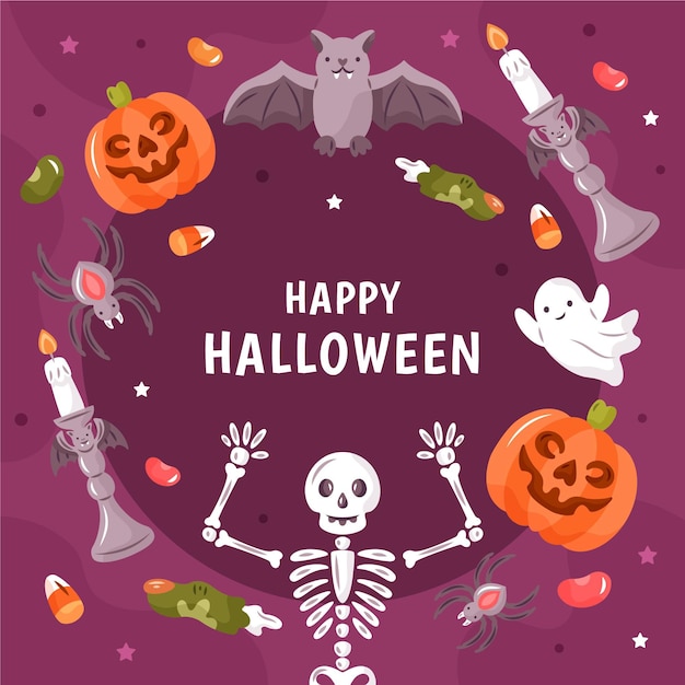 Vector gratuito dibujado marco de halloween con elementos de miedo